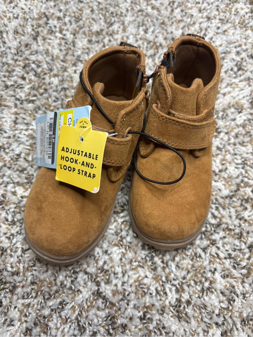 Children's Adjustable Hook-and-Loop Suede Boot in Tan